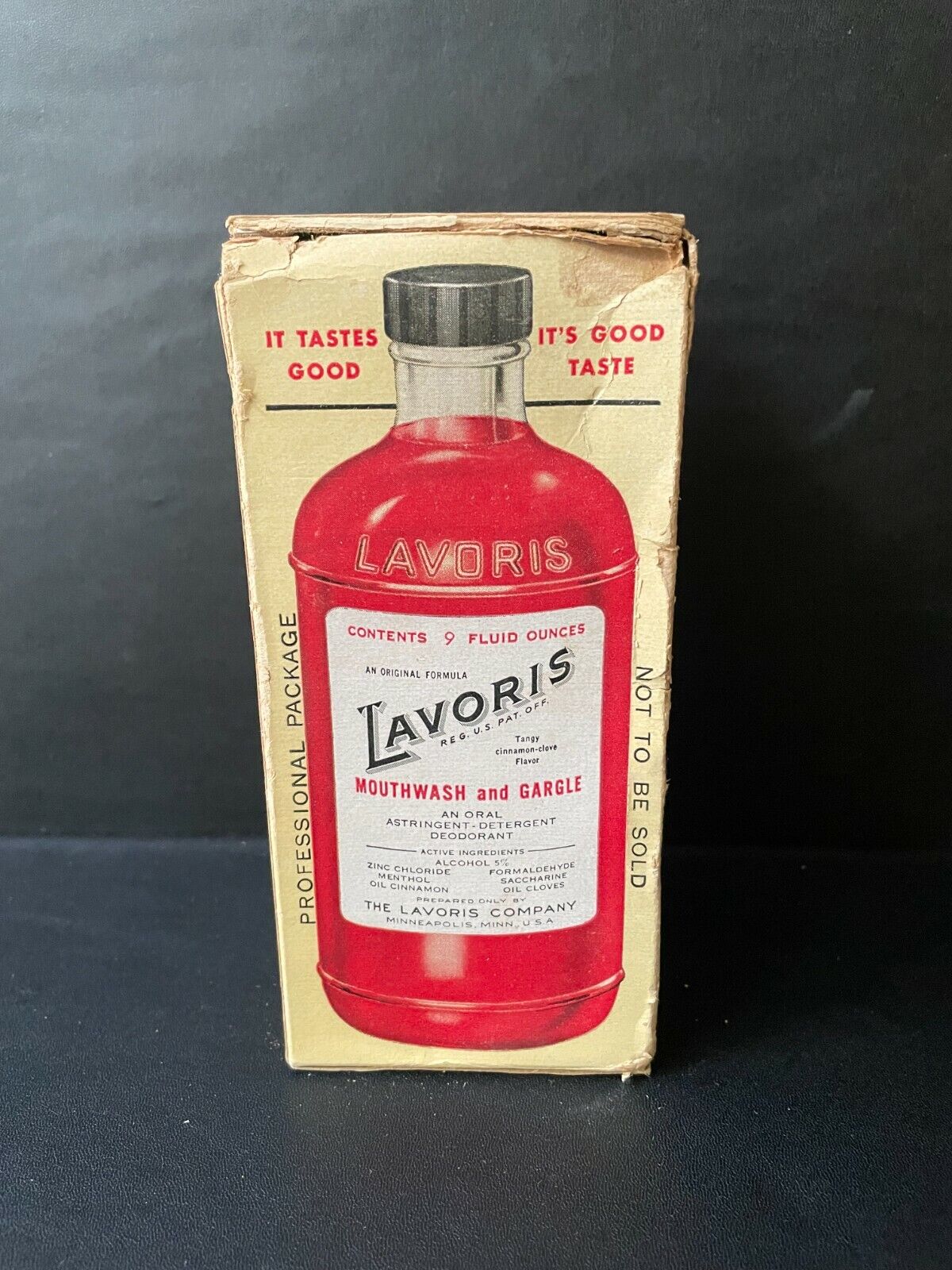 Vtg 1940s Lavoris Mouthwash 9 Ounce Glass Bottle in Original Box ~ NOS ~