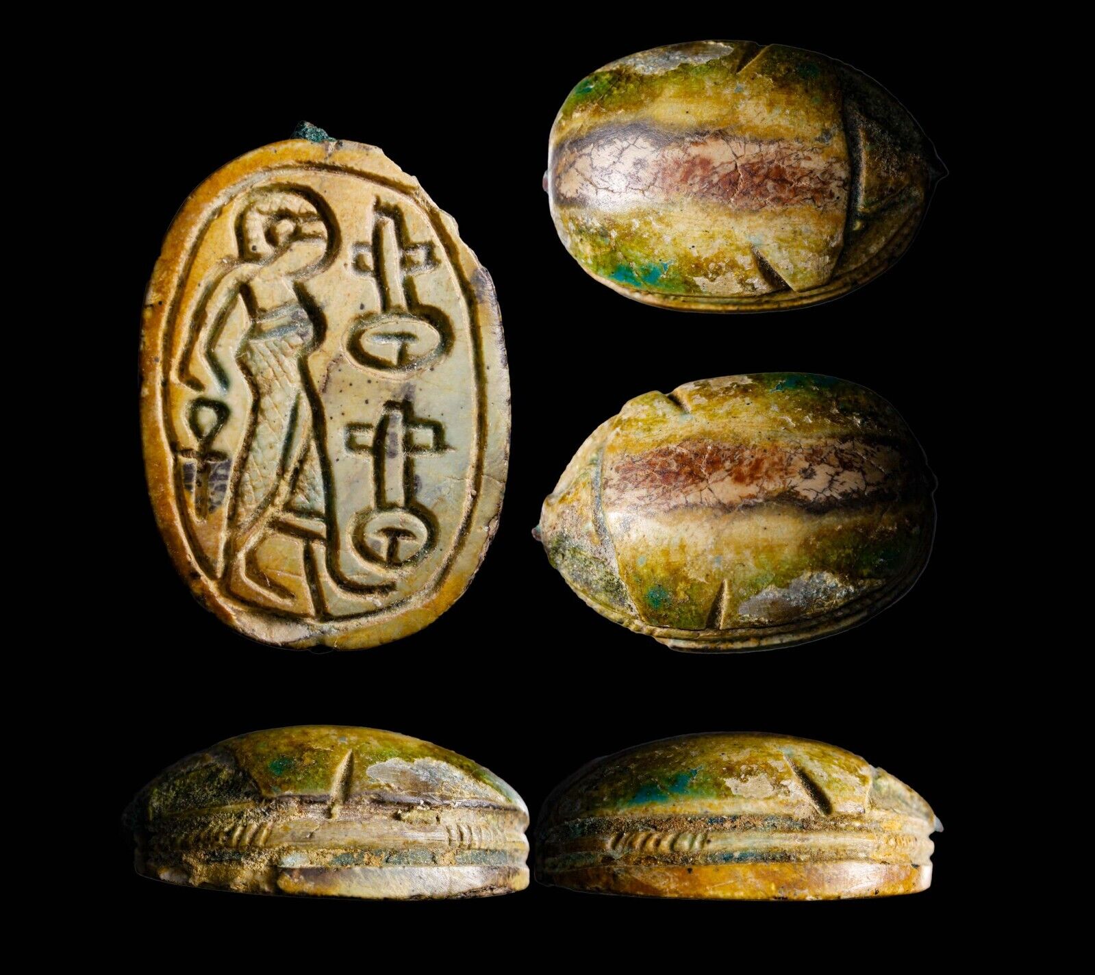 EXTREMELY RARE Scarab Ancient Egypt Artifact Antiquity Ankh and Symbols w/COA