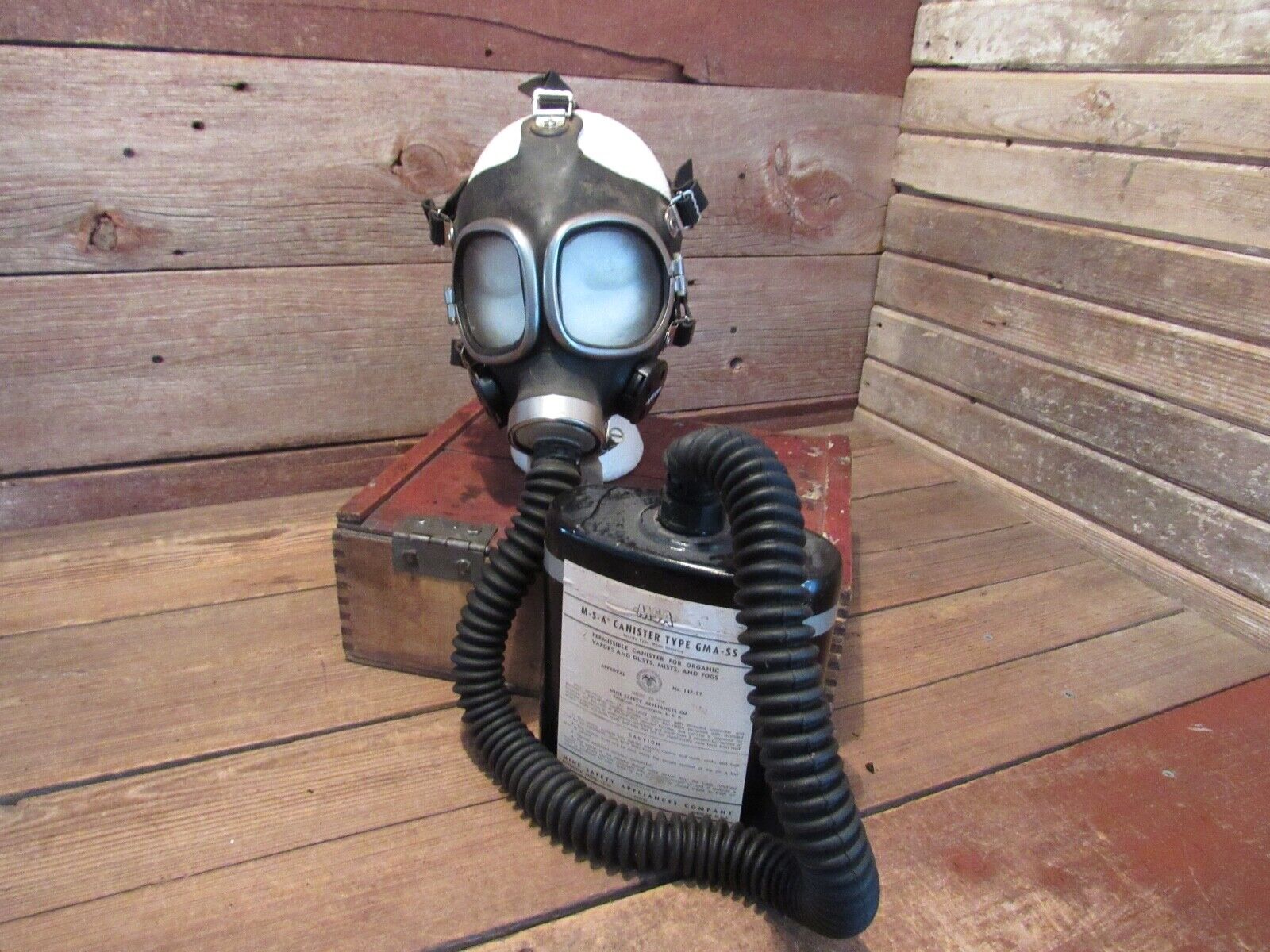 Vintage 1962 Gas Mask With Filter Military Field Gear Chemical Biological