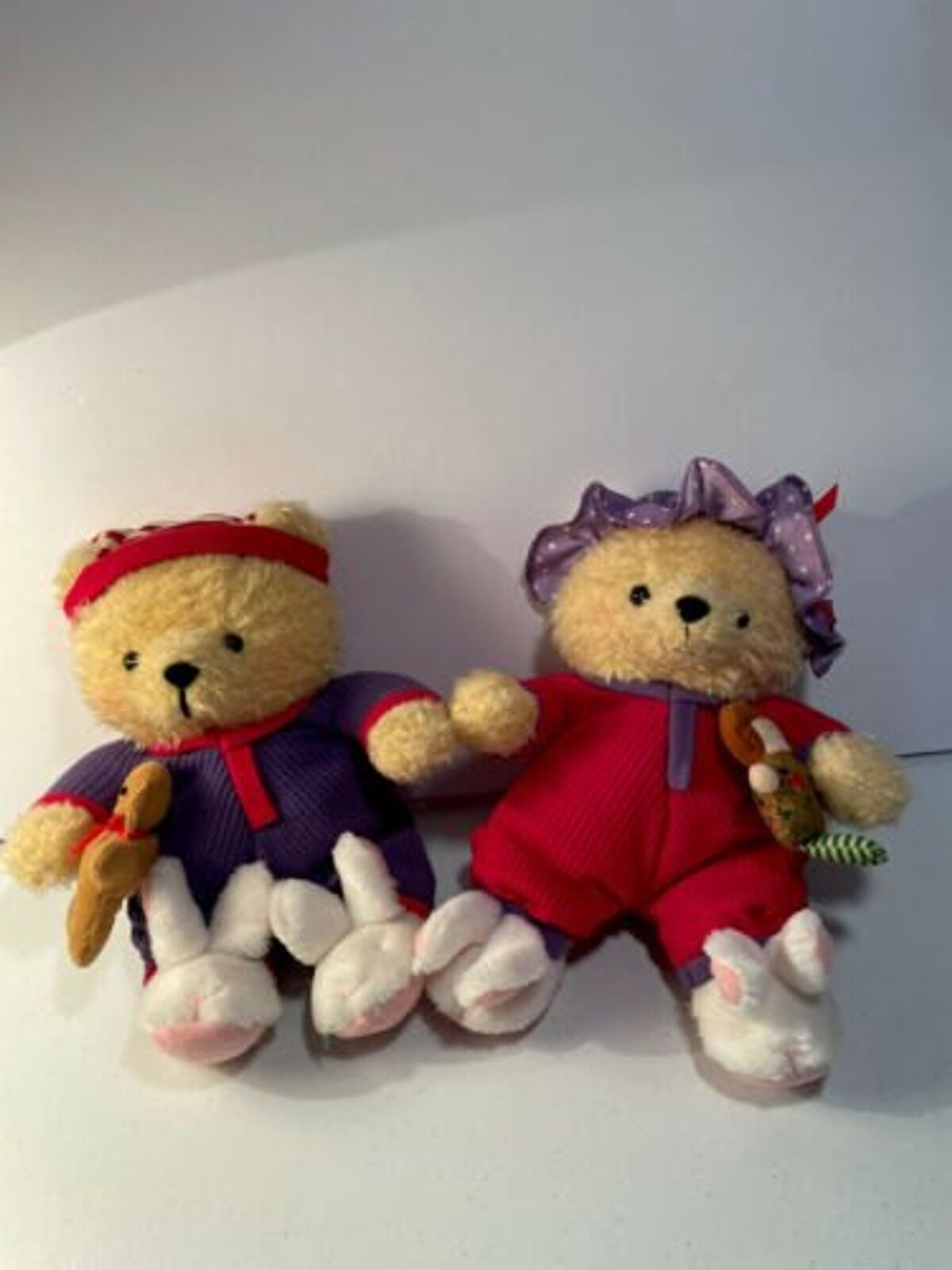 Vtg Hallmark Bears Hunky & Dorie Plush Easter Bunny Slippers Storybook Friends
