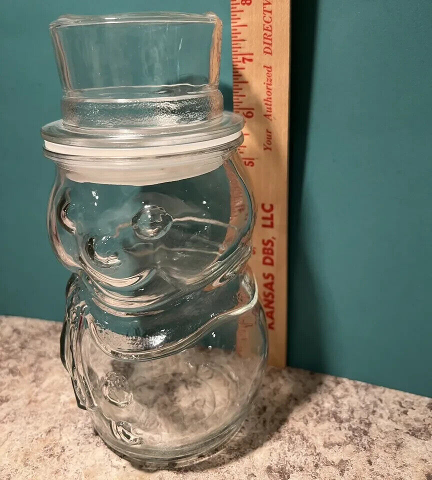 Vintage Libbey ~ Canada Clear Glass Snowman Apothecary ~Candy Jar
