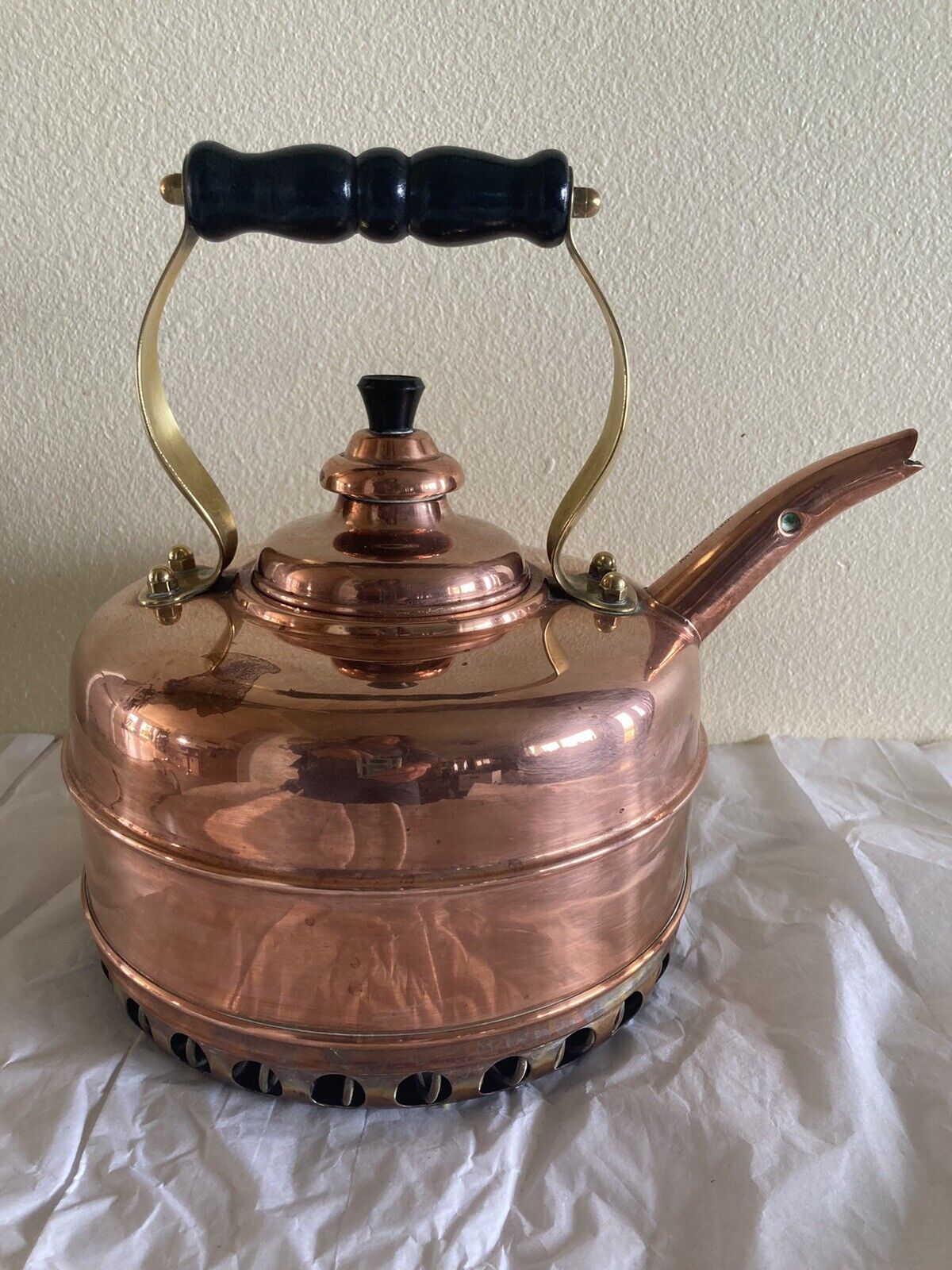 Vintage Simplex England Solid Copper Whistling Tea Kettle With Coil REGd 786743
