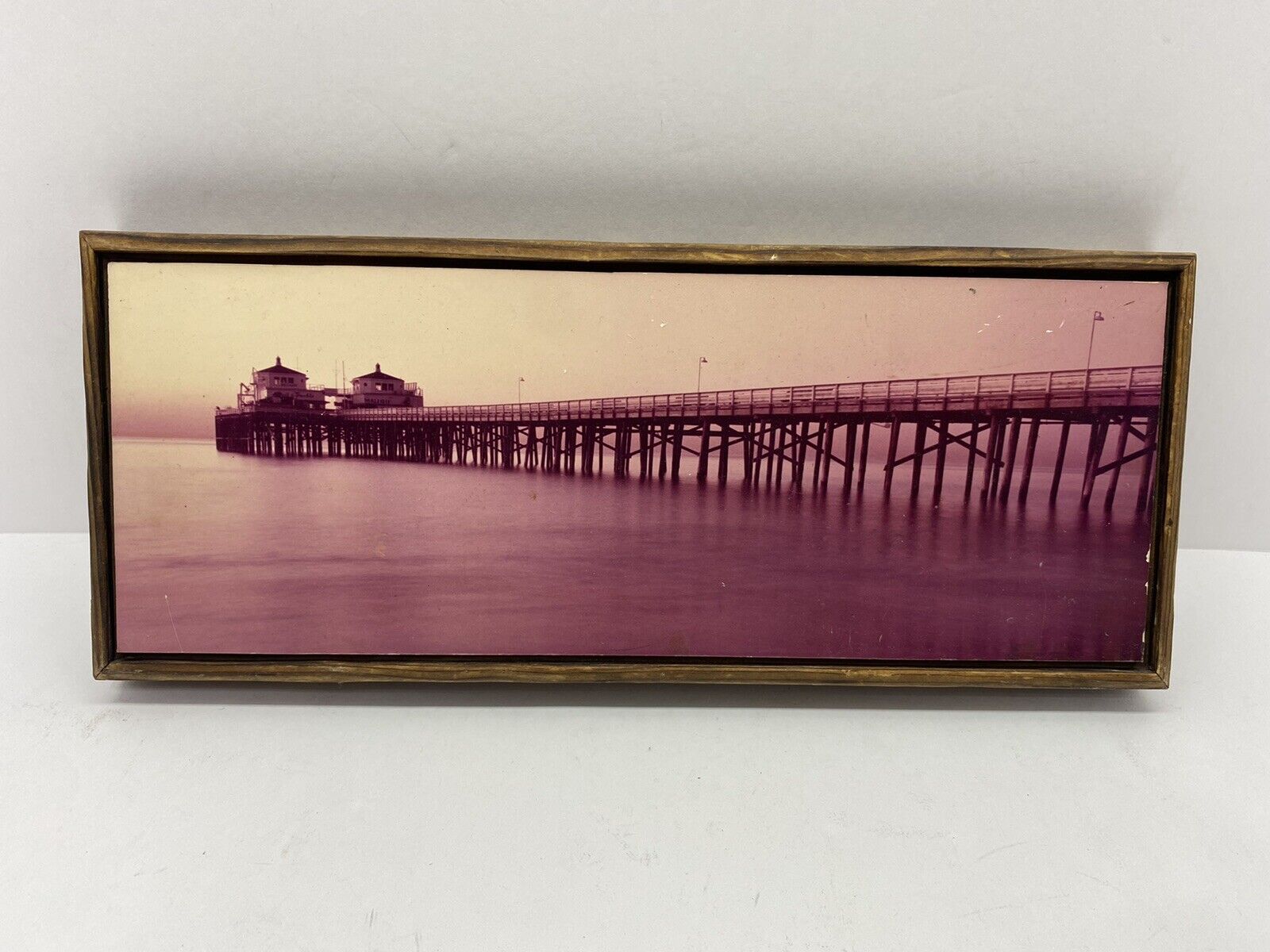Vintage 1898 Santa Monica Pier Original Visual Design Photo Wooden Framed 14”x6”