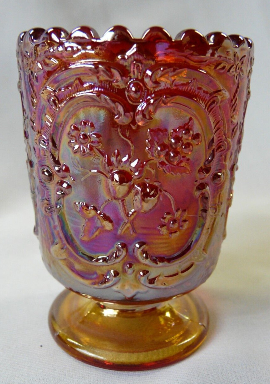 Fenton Wild Strawberry Iridescent Marigold Carnival Glass Toothpick Holder