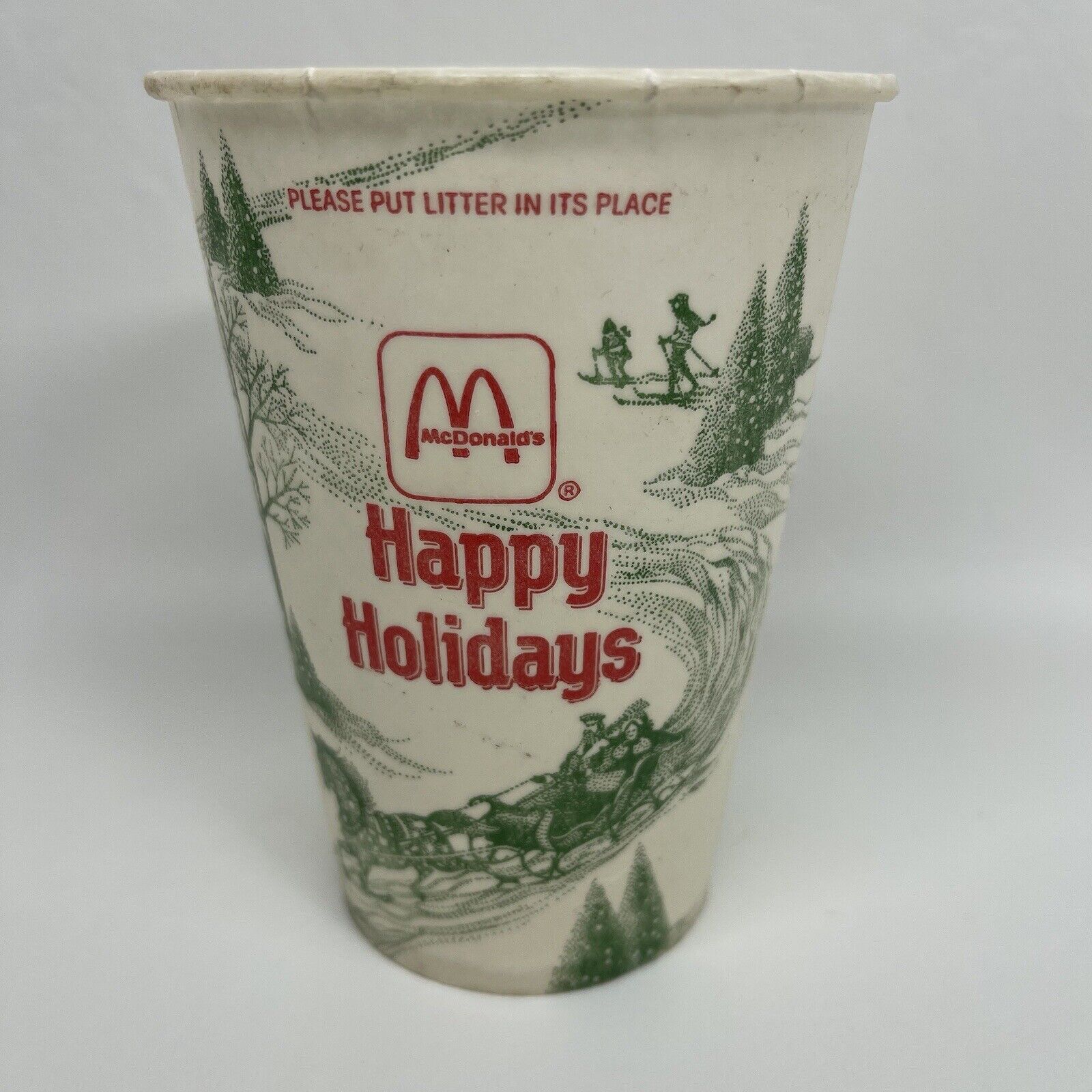 Vintage 1990 McDonalds Wax Paper Cup Christmas Happy Holidays Small Size 5\