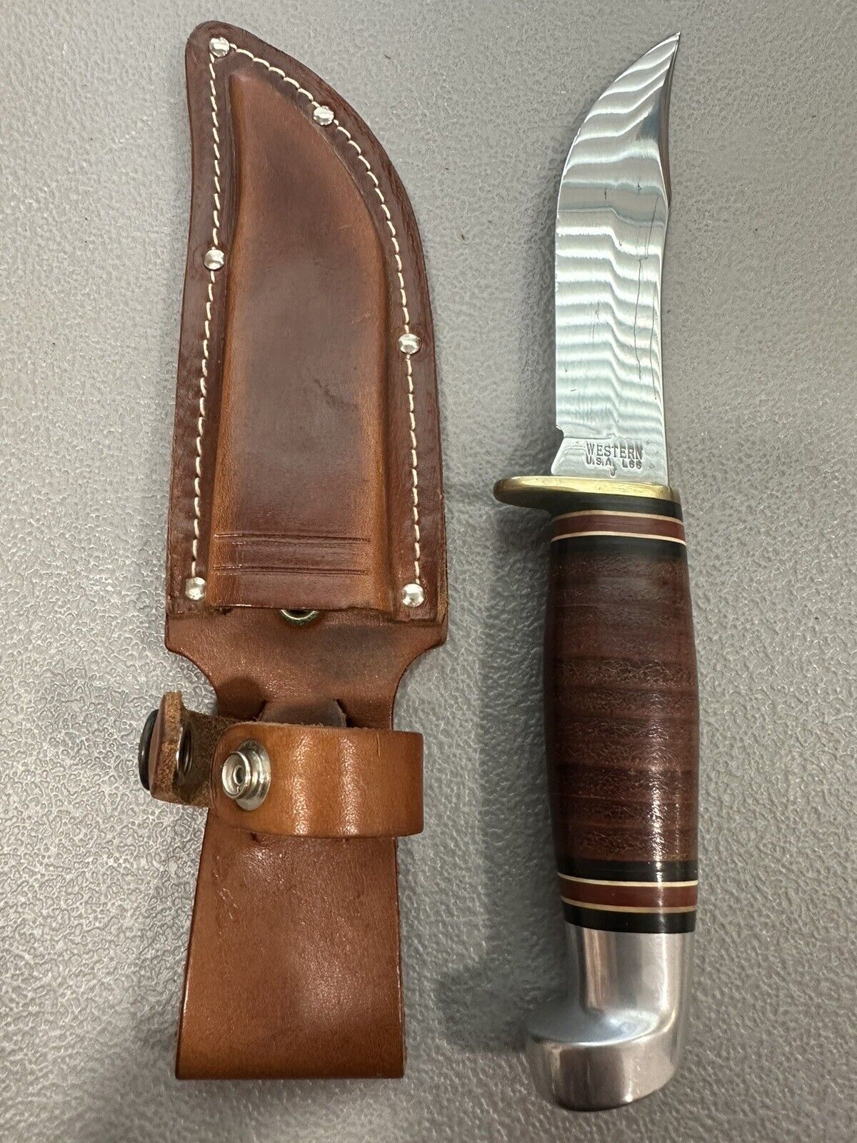 Western Cutlery L66 J Sheath Hunting Knife  4.5in blade Leather Handle Original