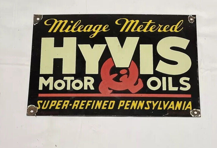 VINTAGE HYVIS 12” PORCELAIN SIGN CAR GAS TRUCK GASOLINE