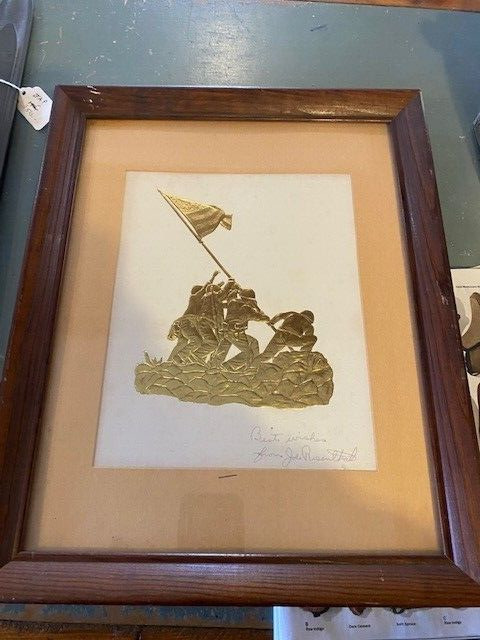 Rare Joe Rosenthal Signed Gold Embossed Print Flag Raising Iwo Jima