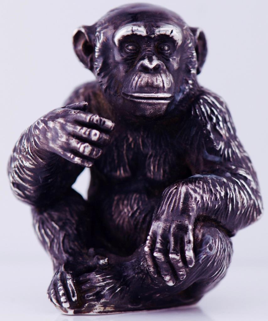 Antique Imperial Russ Faberge Silver Monkey Figurine Julius Rapport c1880's