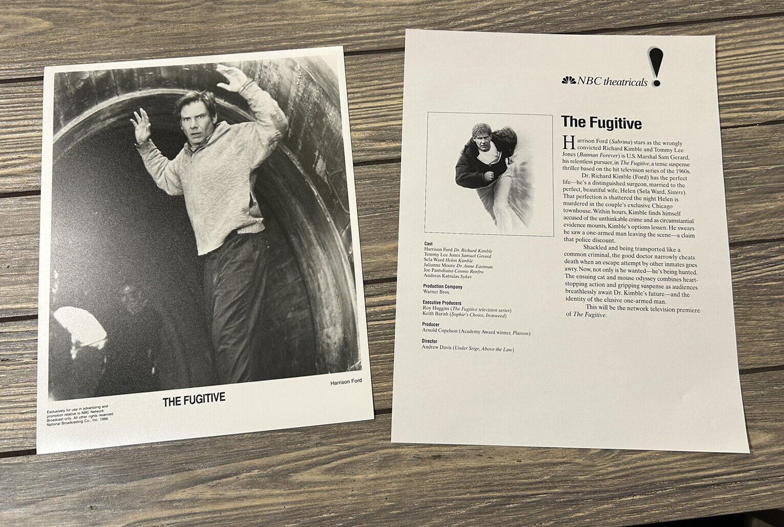 Vintage NBC Theatricals The Fugitive Fact Sheet and Photo Press Release