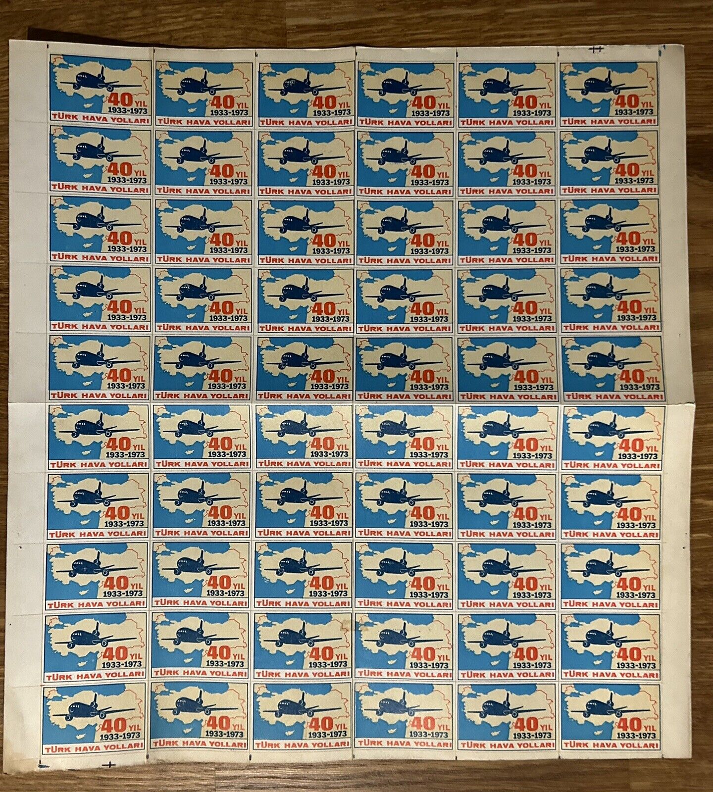 Turkey - Turkish Airlines 1973 Official Stamp Sheet Of 60 