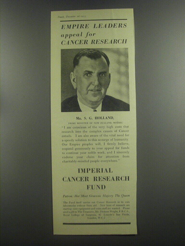 1953 Imperial Cancer Research Fund Ad - Mr. S. G. Holland - Empire leaders