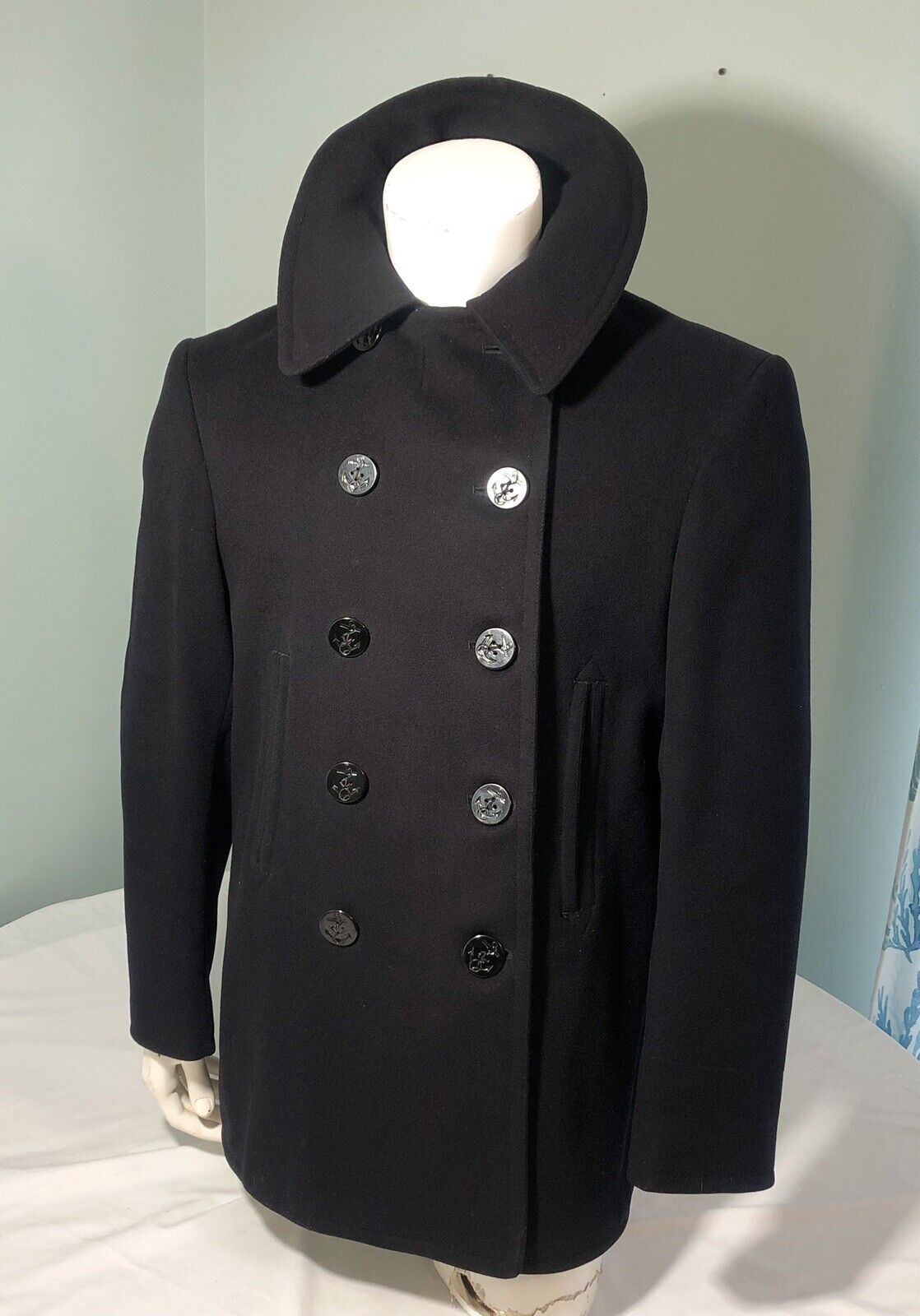 Authentic WW2 US Navy Naval Clothing Factory Wool Double Breasted Pea Coat Sz 44