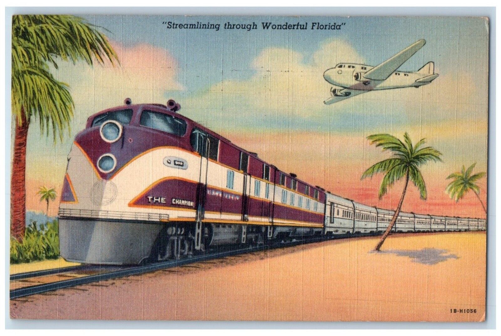 1942 Streamliner Champion Clearwater FL WW2 Soldier Mail Train Airplane Postcard
