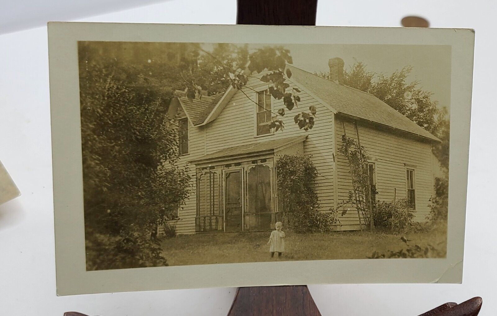 Antique 1908 Real Photo Postcard Baby Toddler in Front of House