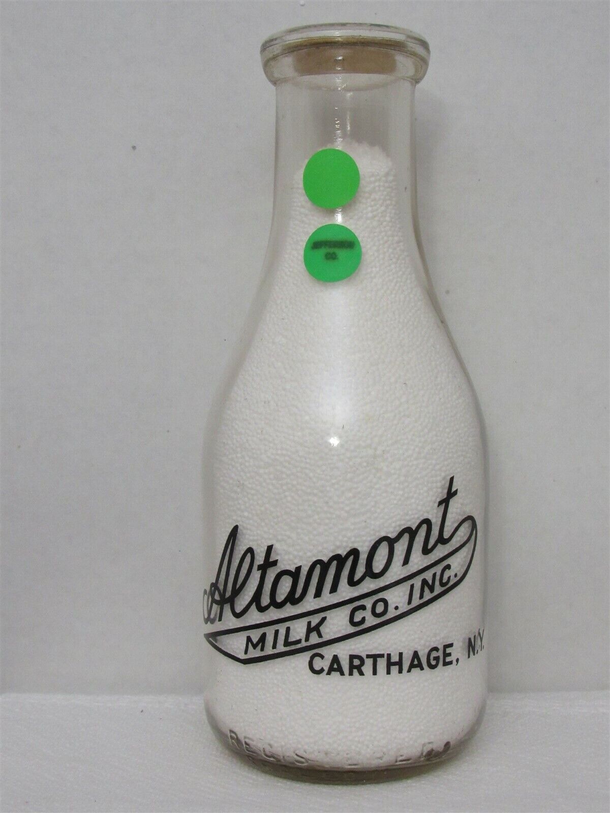 TRPQ Milk Bottle Altamont Milk Co Inc Dairy Carthage NY 1943 MILKMAN Black Var#1