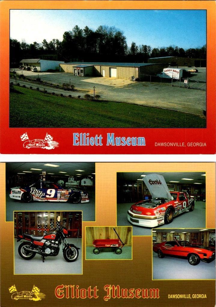 2~4X6 Postcards DAWSONVILLE, Georgia  BILL ELLIOTT MUSEUM Nascar Coors Race Cars