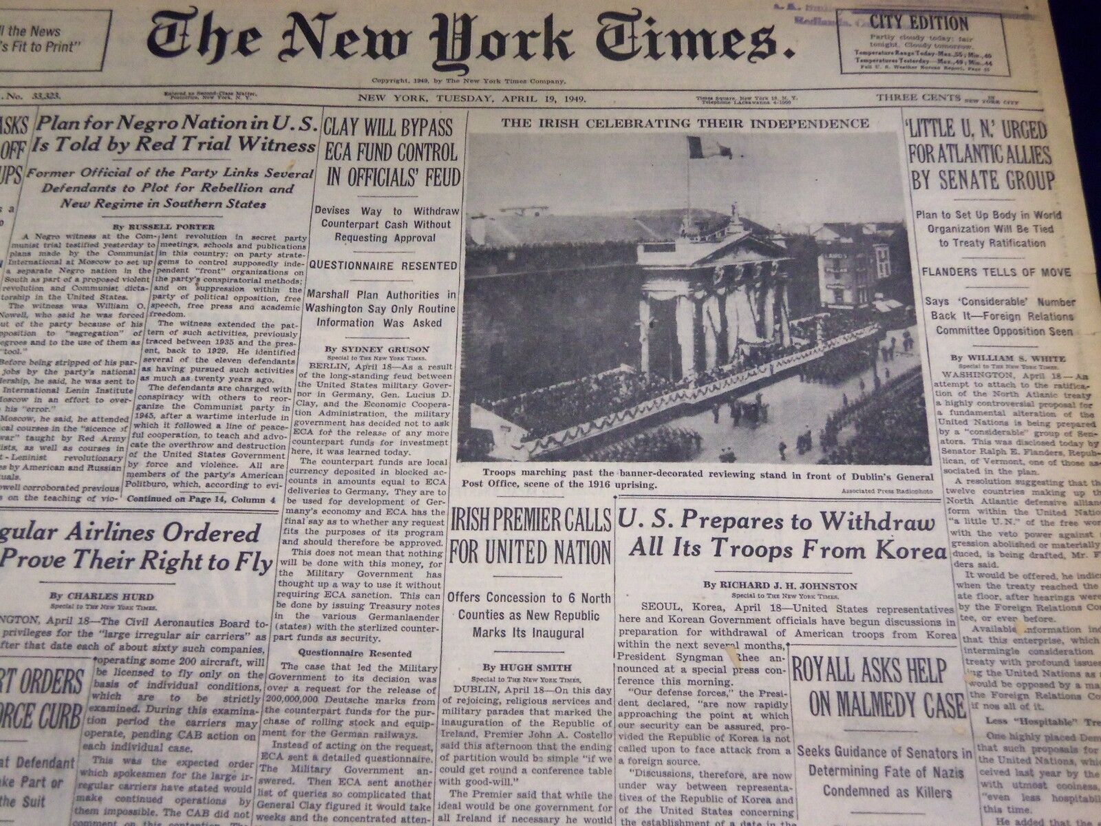 1949 APRIL 19 NEW YORK TIMES - IRISH CELEBRATE INDEPENDENCE - NT 3190