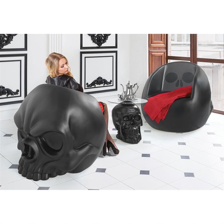 SINGLE: Matte Black Skull Gothic Furniture Art Oversized Skull Seat Chair Decor