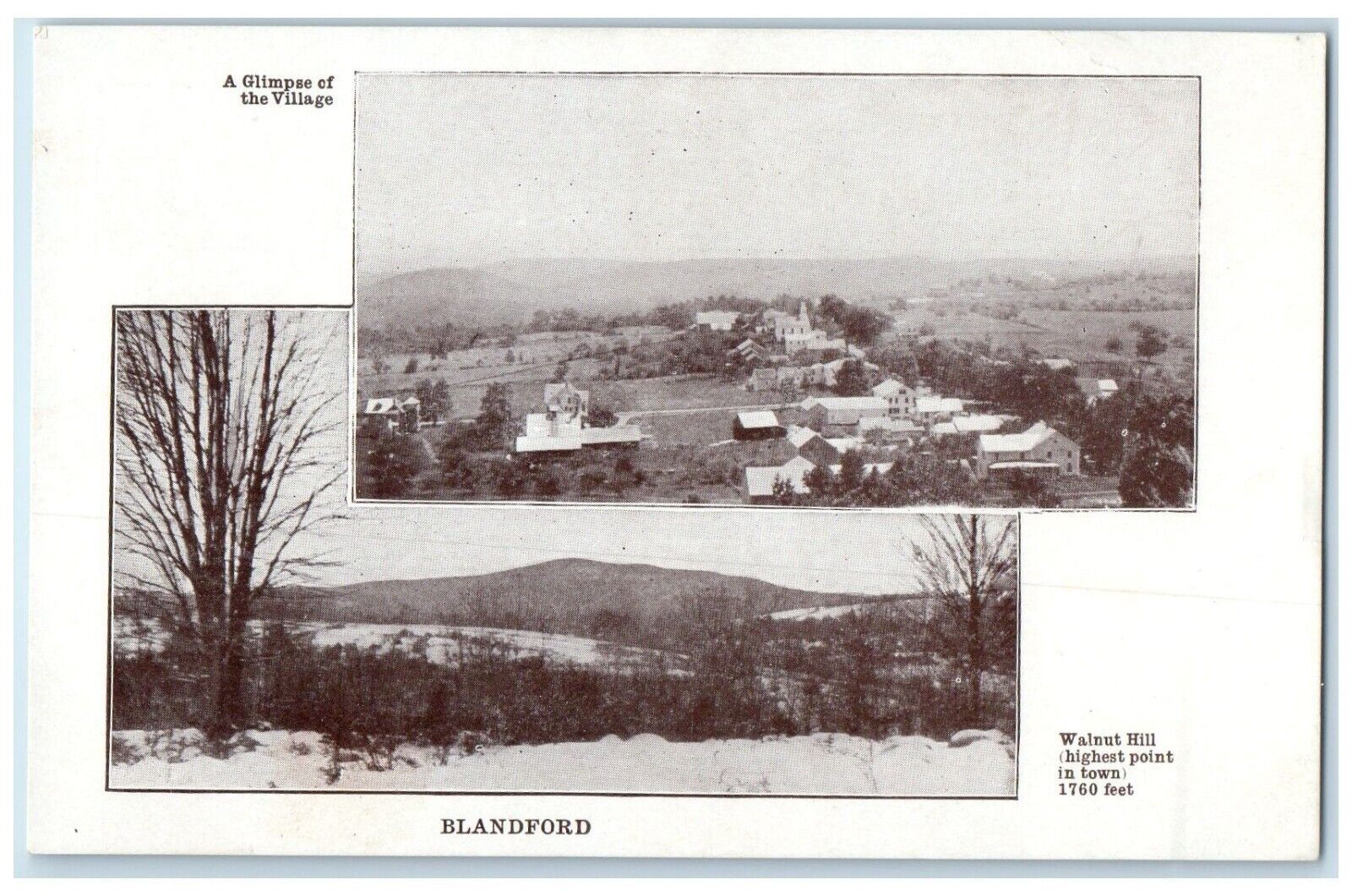 Blandford Massachusetts Postcard Glimpse Village Walnut Hill Point 1905 Vintage