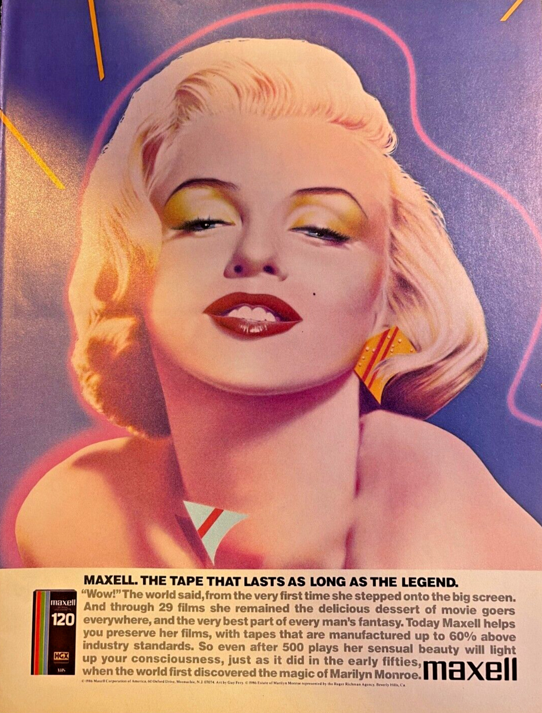1986 Magazine Advertisement Maxell VHS Video Tape Marilyn Monroe