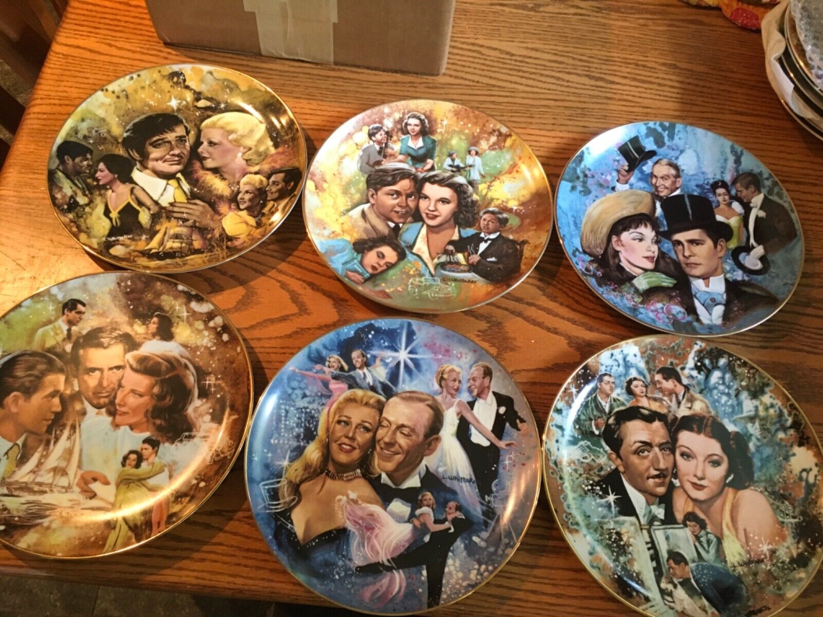 FUN Set of SIX Golden Age of Cinema Plates-Gable, Grant, Garland, more