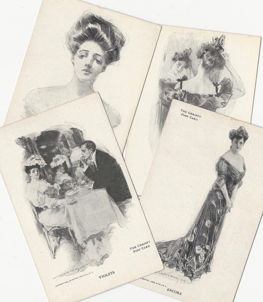 Howard Chandler Christy - Four 1905 Beautiful Women Artist Designed Postcards