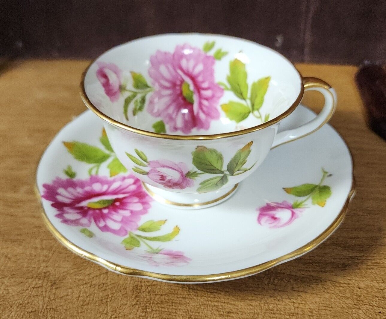 EB Foley Bone China demitasse cup & saucer hamd painted Anne Taylor