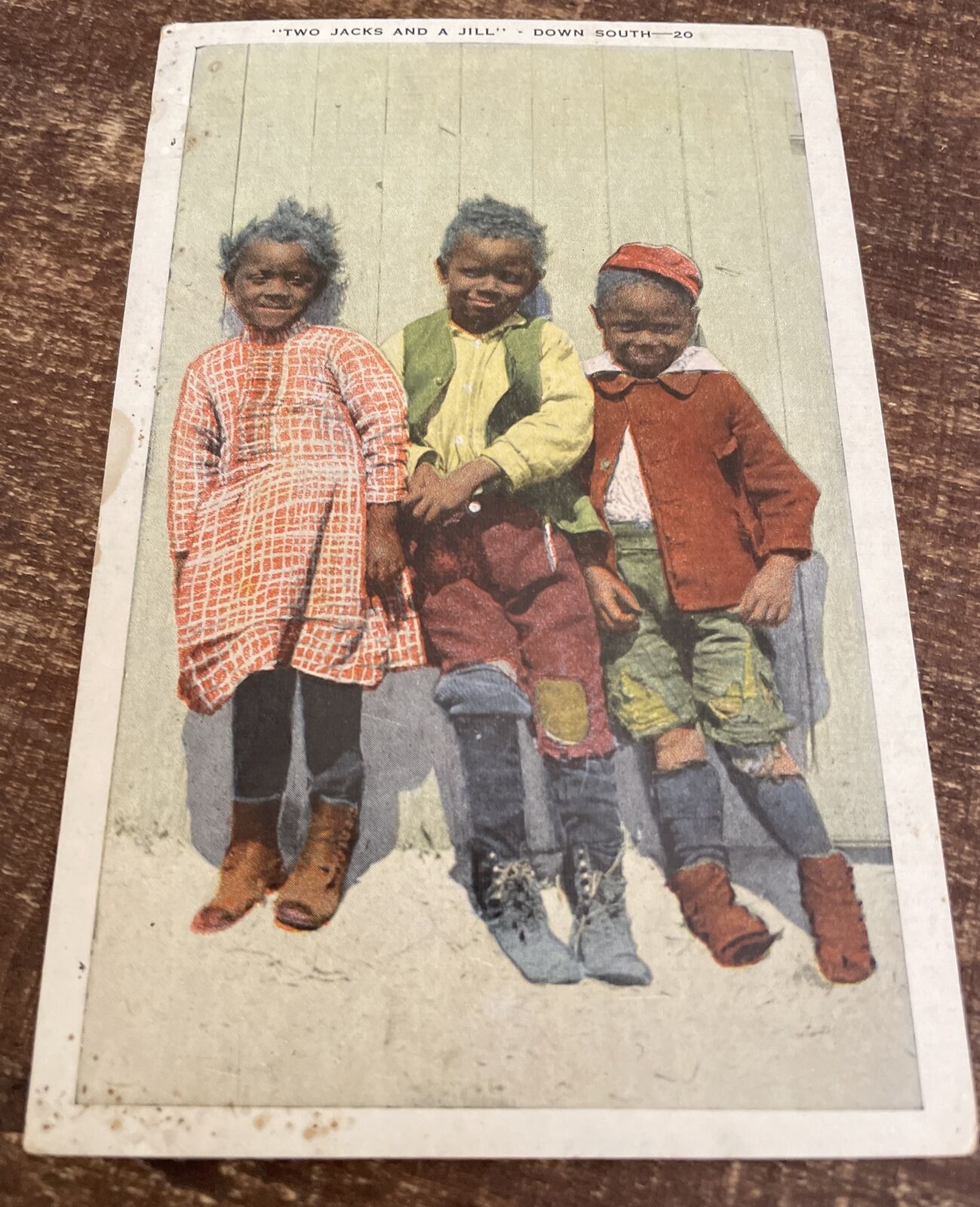 Vintage CUTE postcard Black Americana Children Standing By Wall