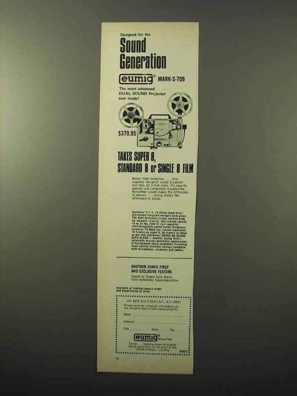 1970 Eumig Mark-S-709 Projector Ad - Sound Generation