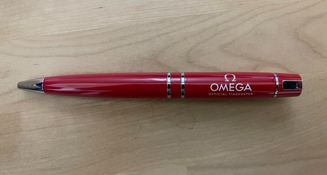 OMEGA Novelty Red/Silver Twisted Ballpoint Pen (No Box) wz/Storage box Very Rare