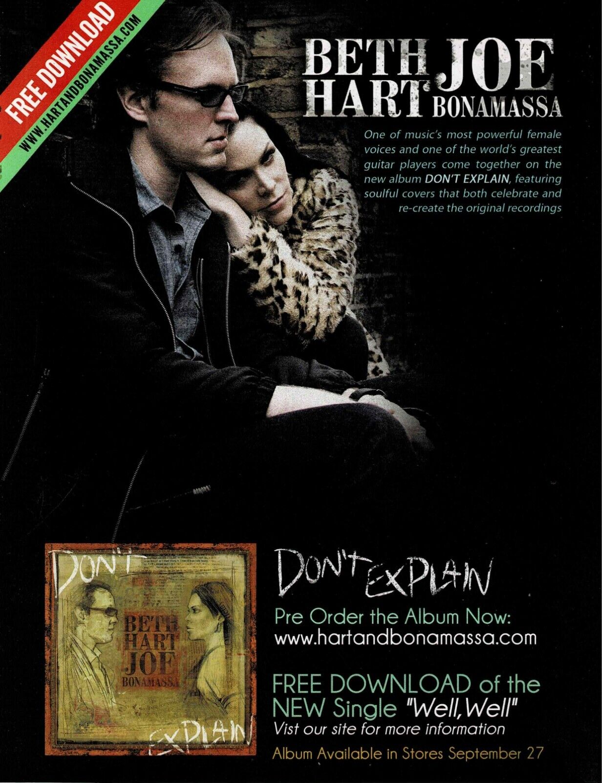 BETH HART & JOE BONAMASSA - DON'T EXPLAIN - 2011 Promo Print Ad