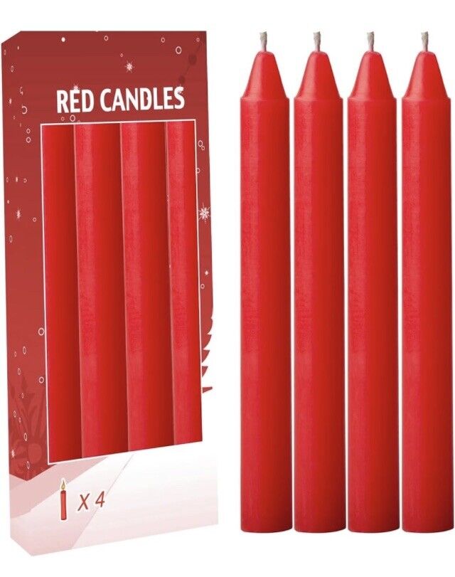 4 Pcs Red Set Taper Candle Candlesticks 7 ¾ (7.75 Inch) Tall X 3/4 Inch (0.75 In