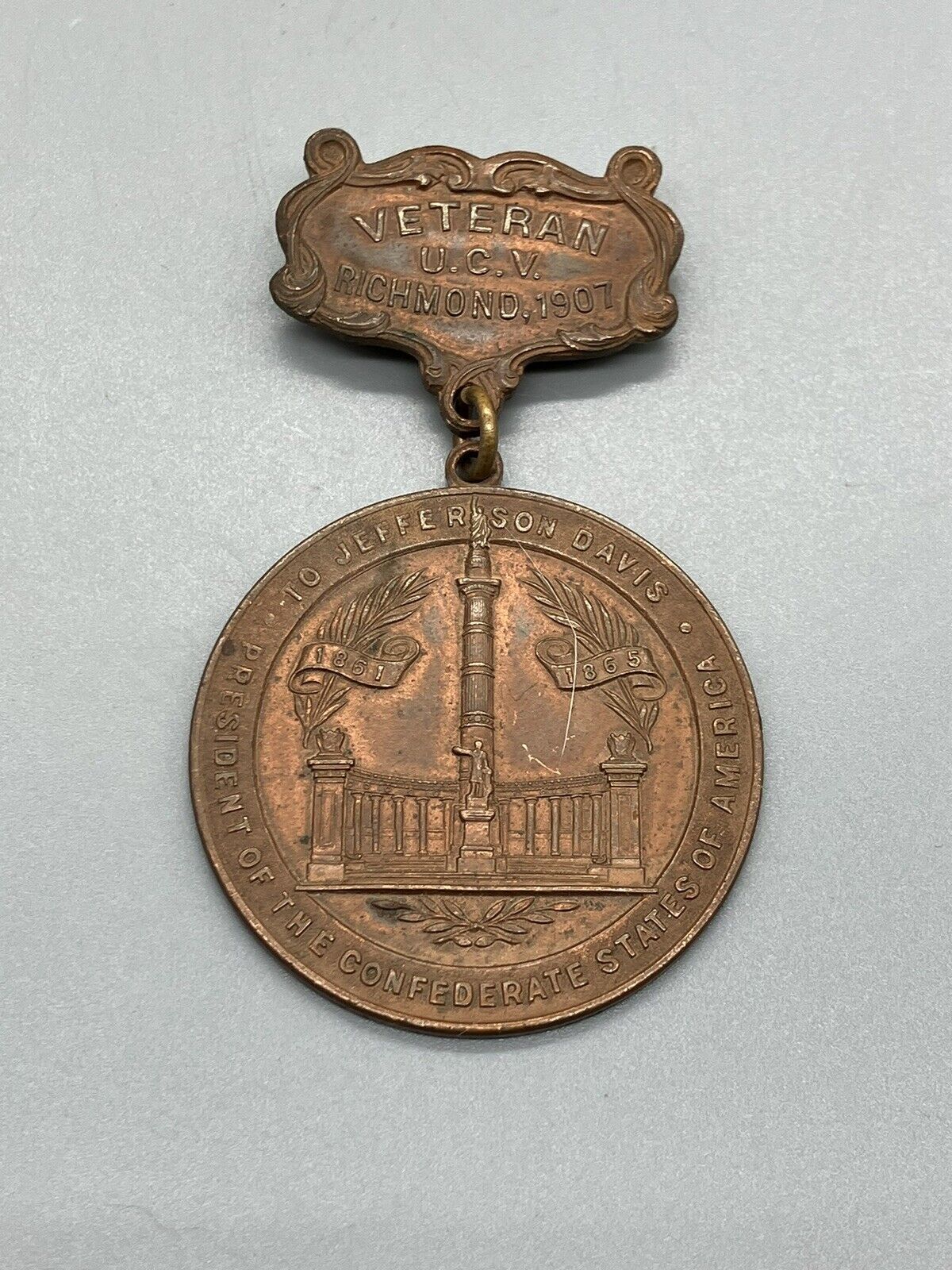 UCV 1907 Richmond Reunion Badge Medal Whitehead & Hoag Confederate Veteran