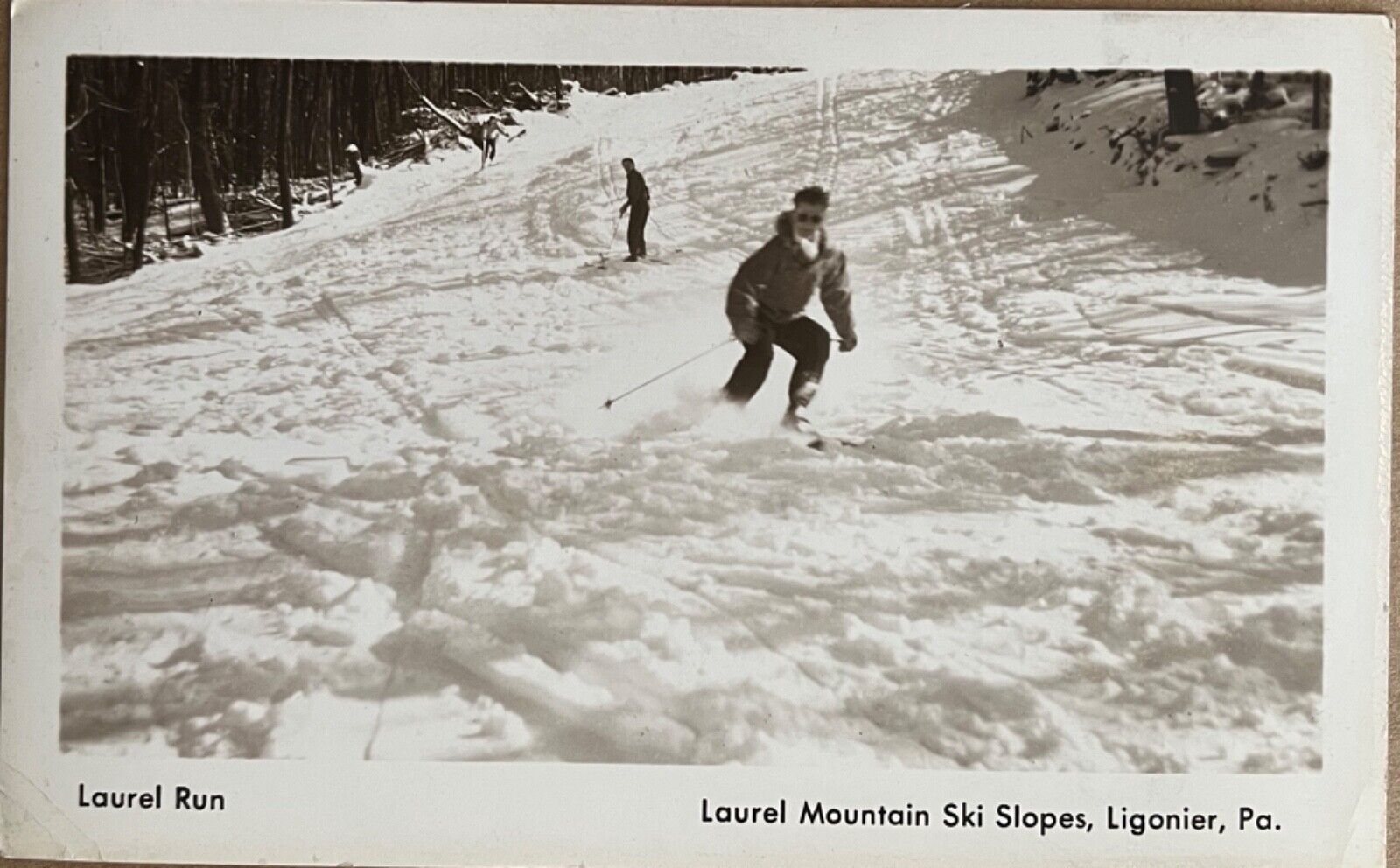 Ligonier PA Laurel Mtn Ski Slopes Skier Real Photo Pennsylvania Postcard c1940