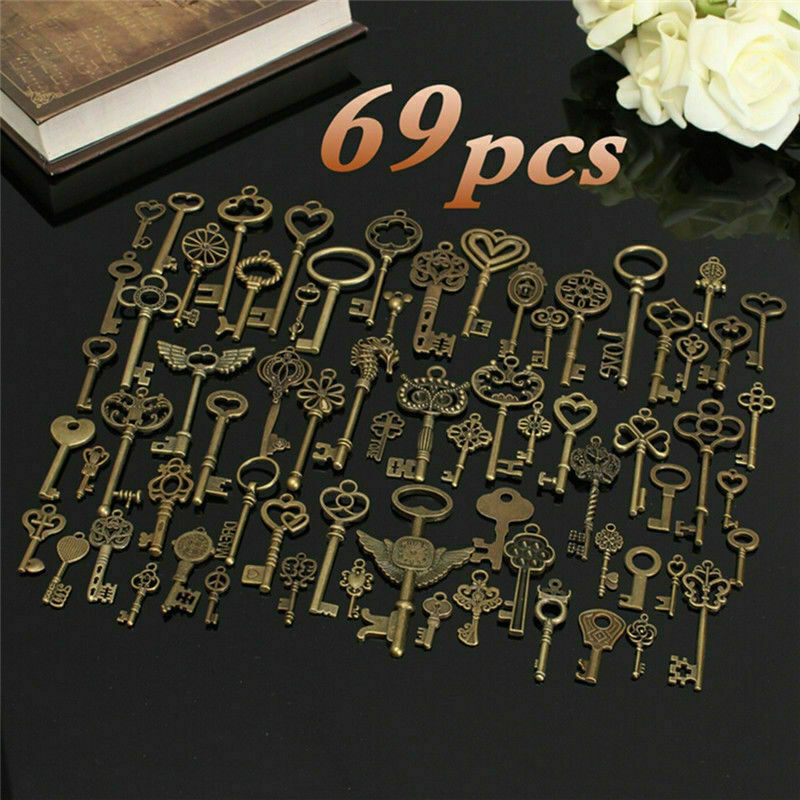 Set of 69 Antique Old Look Ornate Skeleton Keys Lot Pendant Fancy Heart Wing NEW