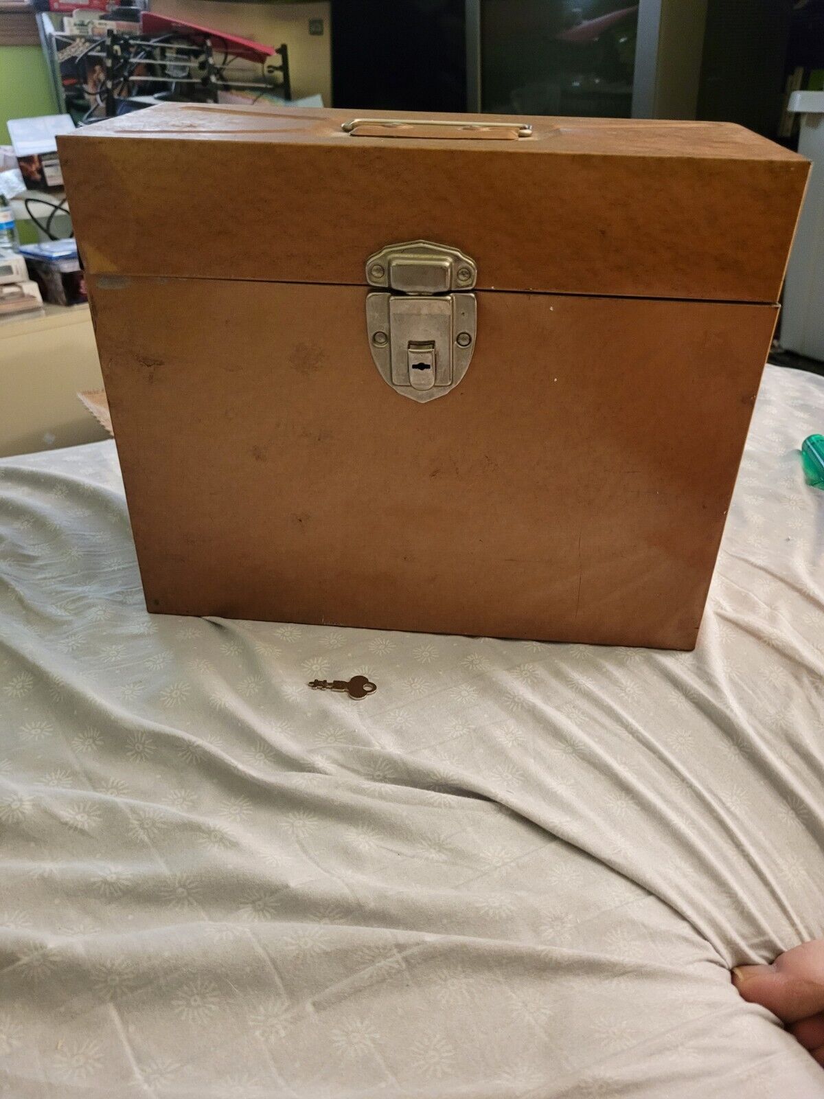 Vintage Excelsior Metal Security File Locking Box Stamford Conn. USA Brown