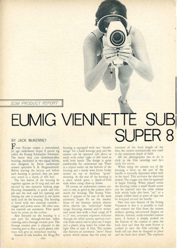 1970 Eumig Viennette Super 8mm System Underwater Product Report PRINT ARTICLE