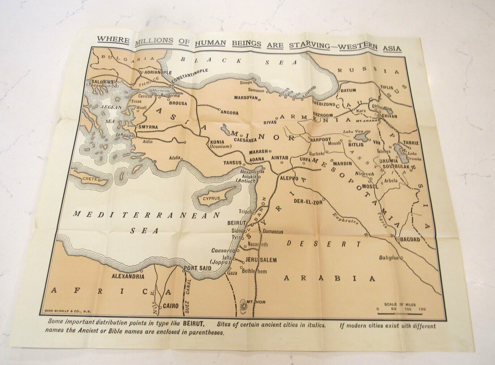 Armenian Genocide Western Asia Map RARE c1920 ORIG Where Millions are Starving