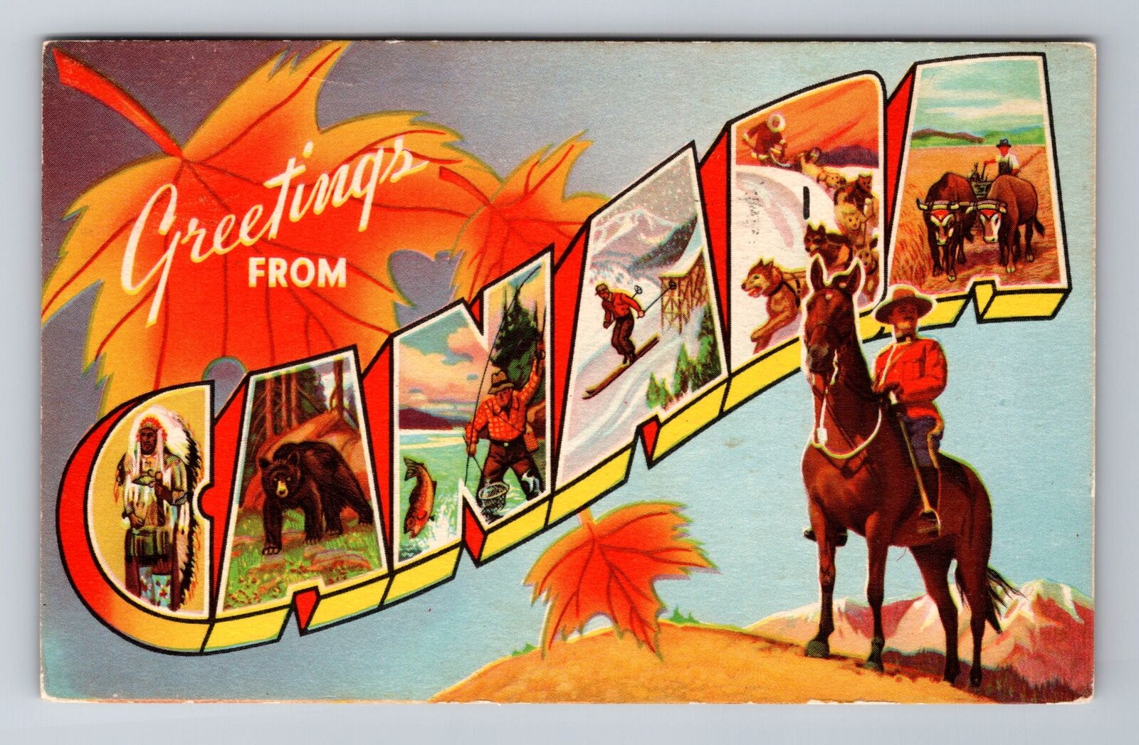 Canada, General Large Letter Greetings, Antique c1956 Vintage Souvenir Postcard