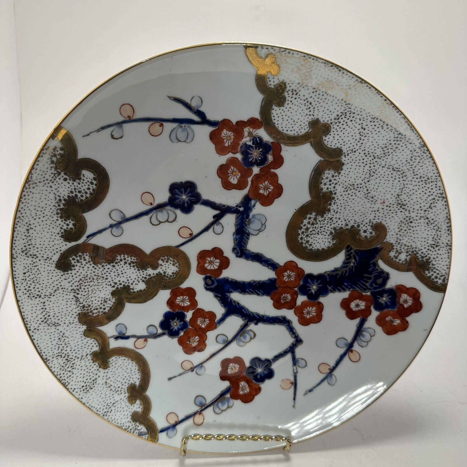 Vintage 10 inch Hand Painted Red / Blue and Gold Imari Plate