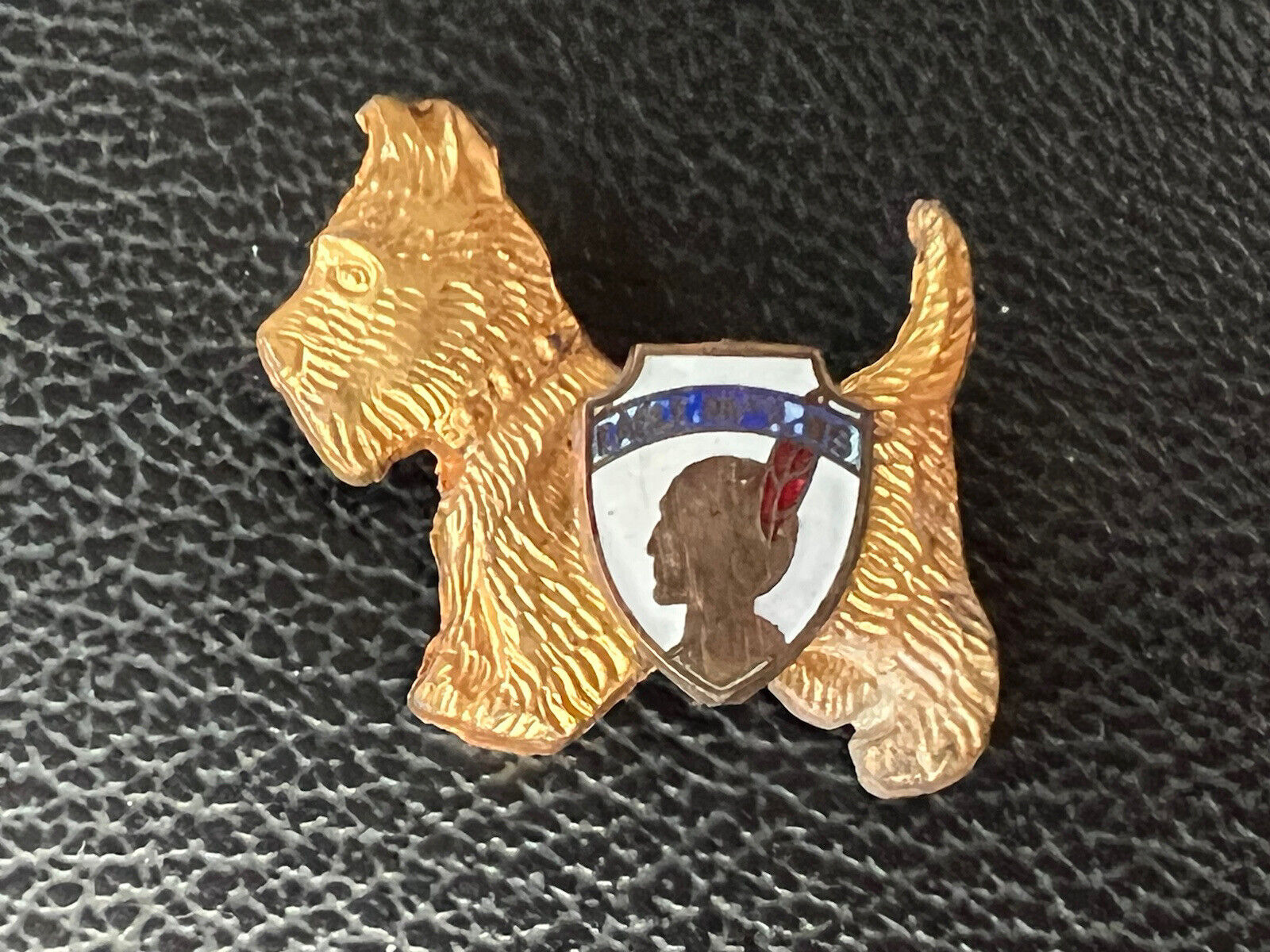VTG Eagle River WI Scottie Dog Figure & Enamel Shield Coat Arms Pin Brooch 1.25\