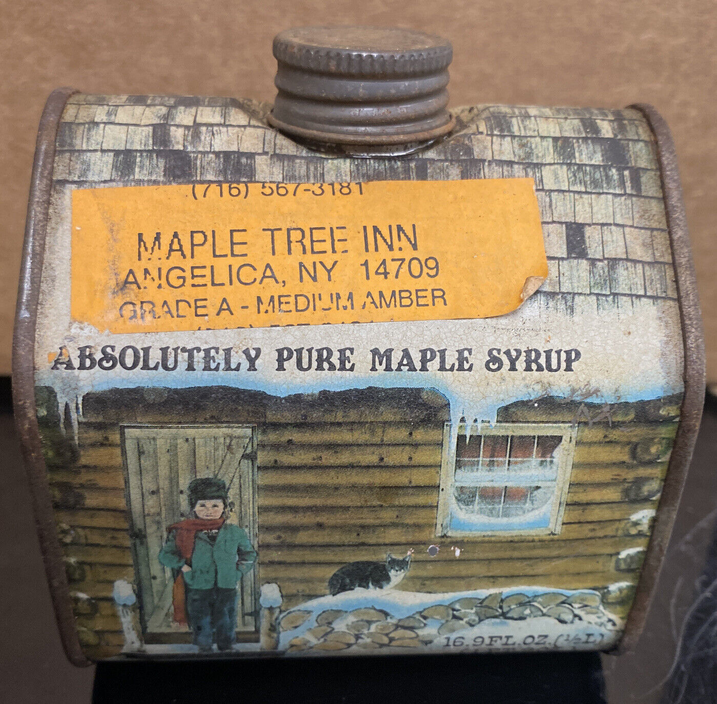 VINTAGE ABSOLUTELY PURE MAPLE SYRUP 16.9 OZ. ADVERTISING TIN CAN Never Opened