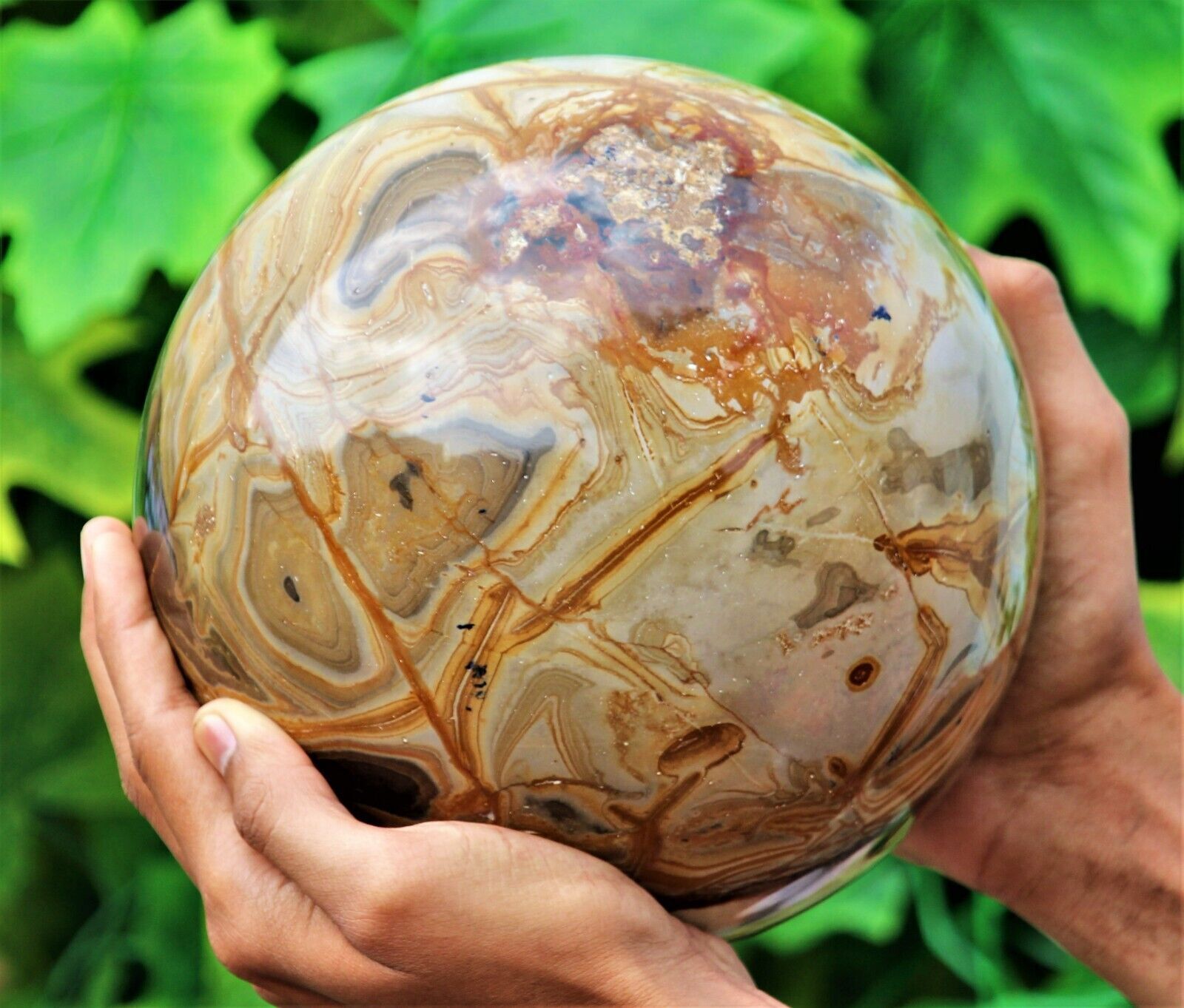 Superb Large 185mm Brown Ocean Jasper Crystal Healing Energy Stone Sphere Globe