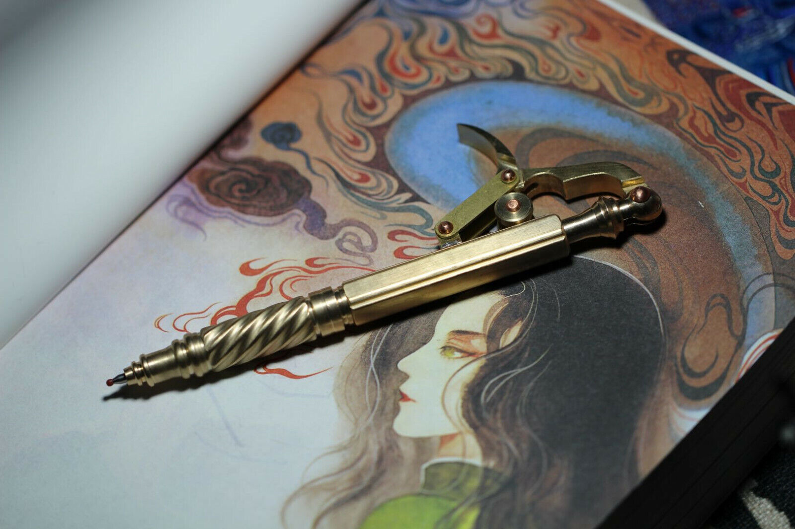 Classic Solid Brass Steampunk Mechanical Disc Pen Pocket Tool Signature Pen EDC
