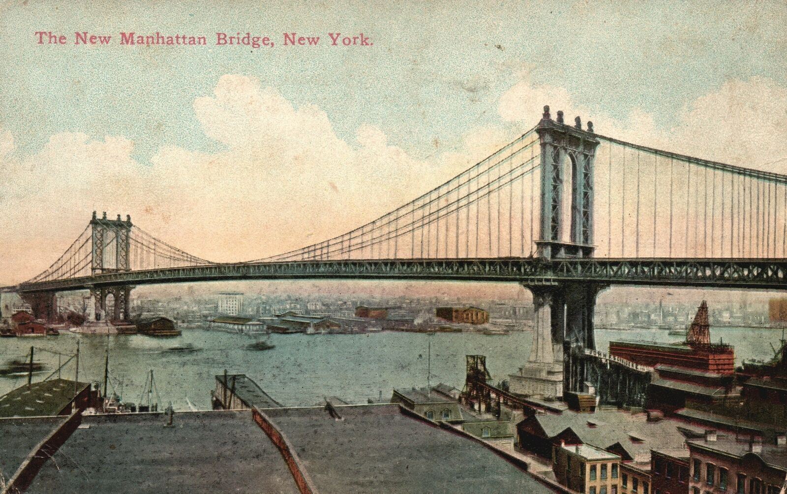 Vintage Postcard 1910's The New Manhattan Bridge Construction New York N. Y.