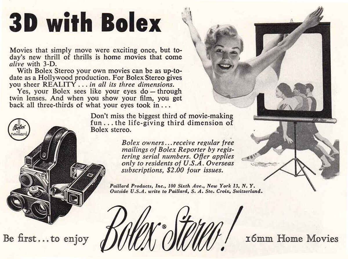 1953 Bolex: 3D with Bolex Vintage Print Ad