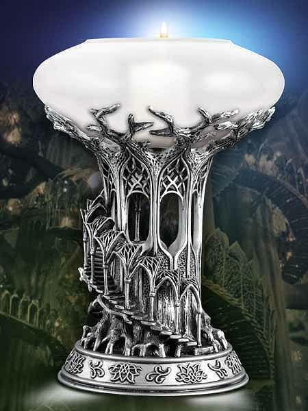 TOLKIEN ~ LOTHLORIEN CANDLE LAMP ~ LORD OF THE RINGS ~ PEWTER & GLASS New In Box