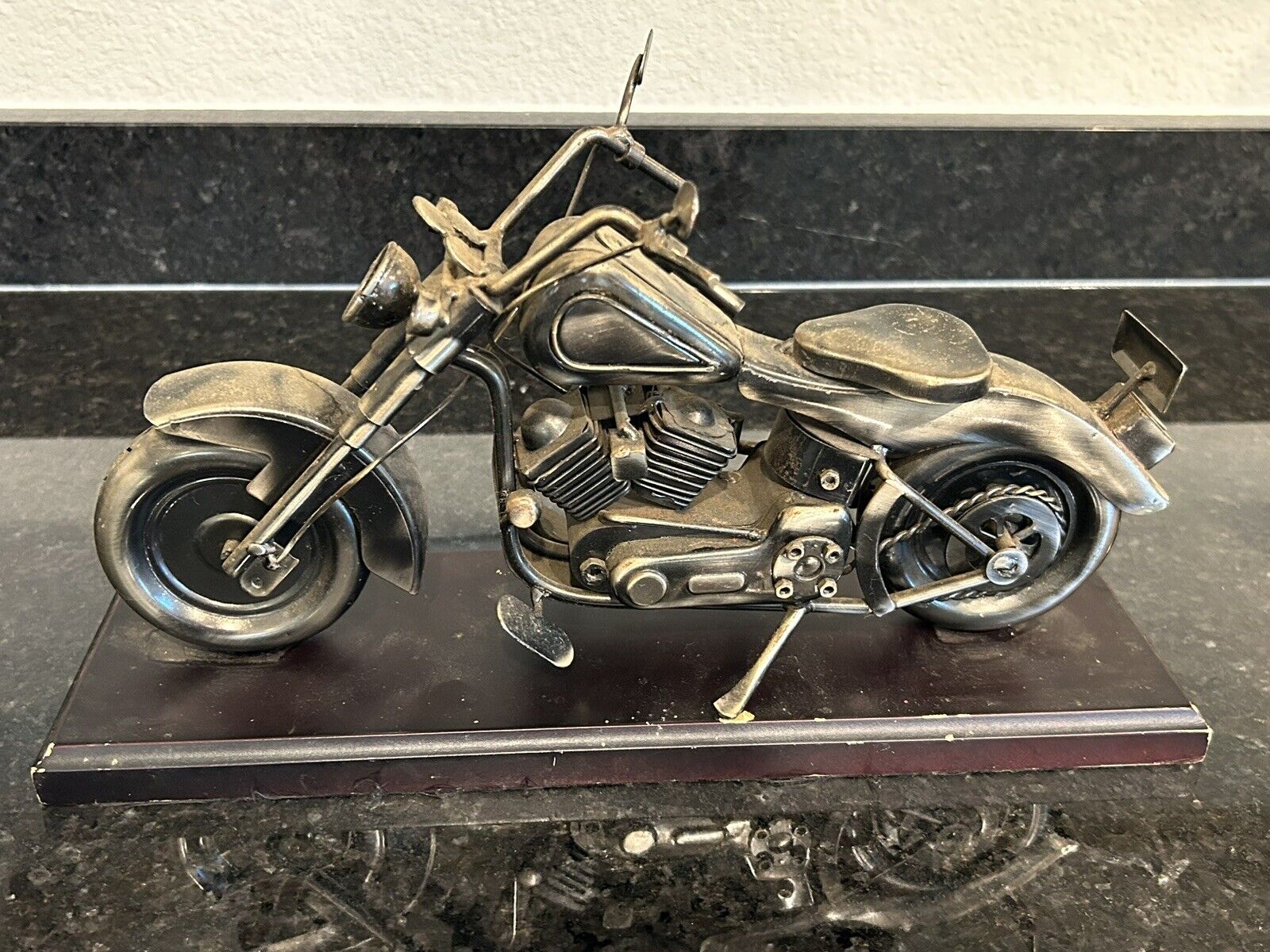 Vintage Motorcycle Model Welded Aluminum Handmade Rustic 8” Tall 14” Long