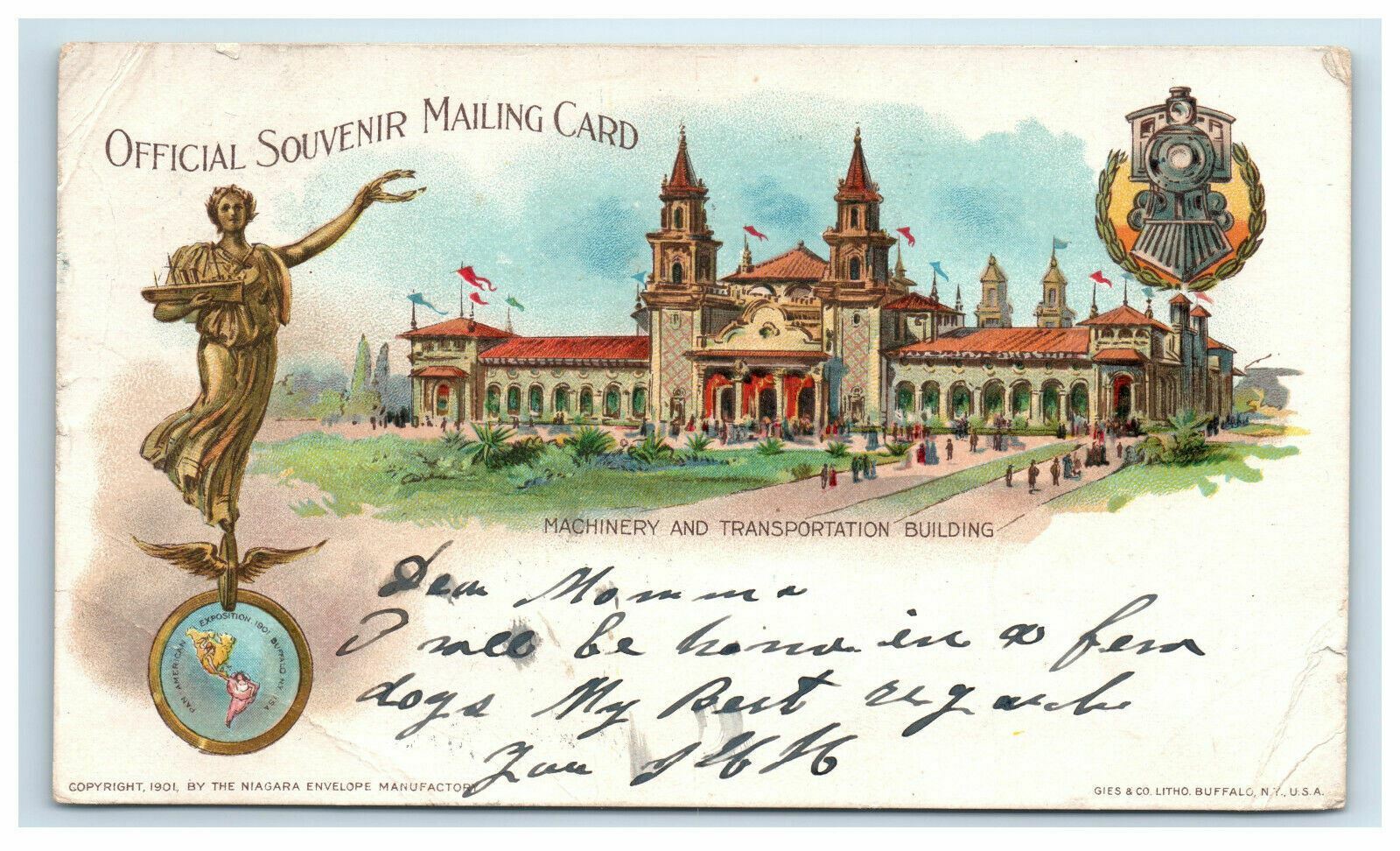1901 Pan American Private Mailing Card Official Souvenir Machinery Transportatio